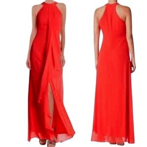 Belle Badgley Mischka‎ MEGHAN LA Aphrodite Red Halter Maxi Dress 2 Evening Gown